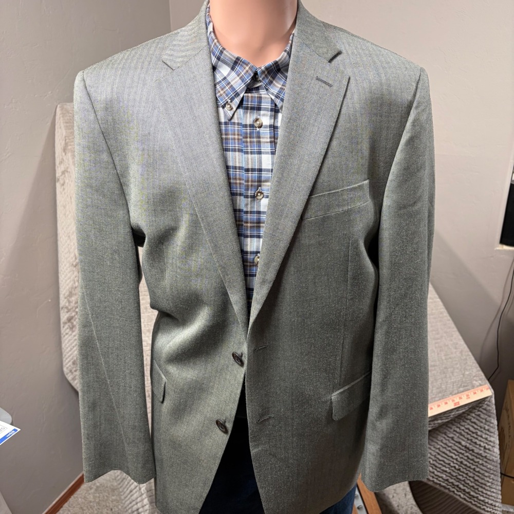 Lauren Ralph Lauren Grey Herringbone Silk Wool Blazer Sport Coat 40R Mens